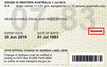 Drivers licence card number number