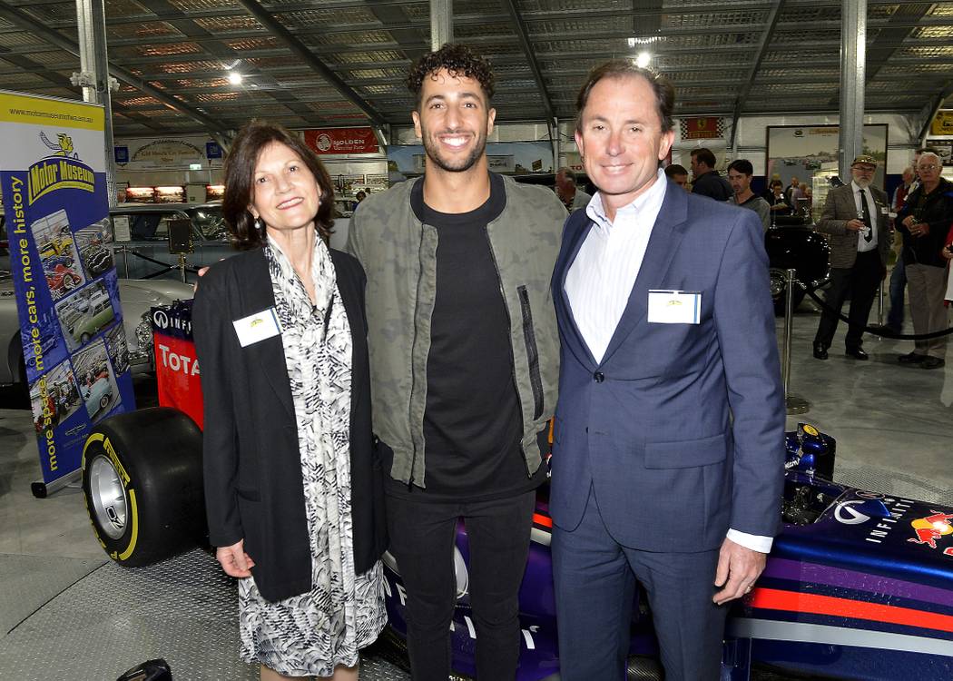 (L-R): Lotterywest Chair Heather Zampatti; F1 star Daniel Ricciardo; and Lotterywest Board member Stephen Carre